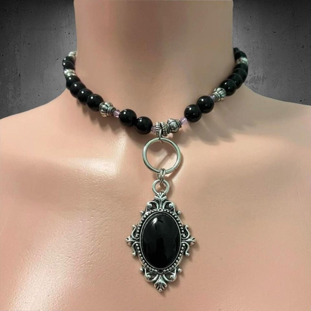 Reworked Ornate Statement Pendant Gothic Bead Necklace